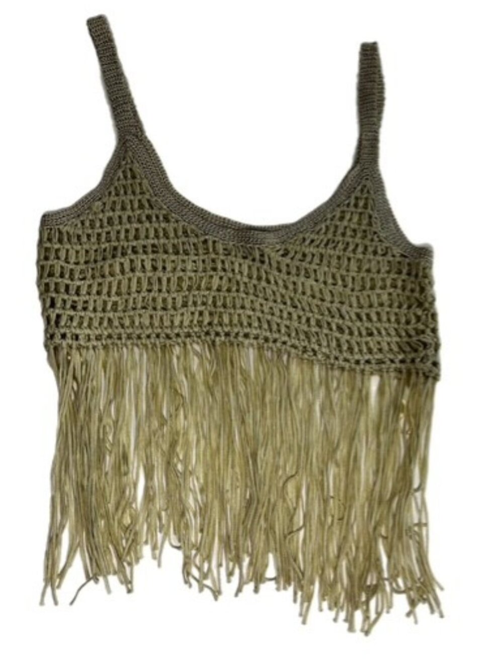 Yuni Apparel Boho Fringe Crochet Swimsuit Coverup Light Green Size S